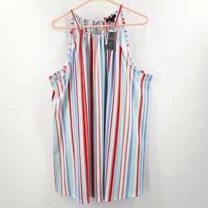 Lane Bryant Tank Top Size 22/24 NWT Halter Toe Multicolor Stripe Plus Curvy